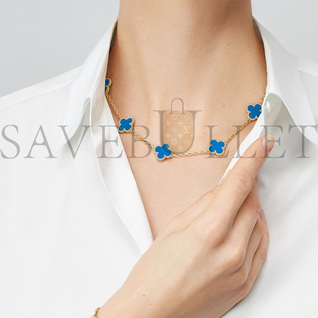 VAN CLEEF ARPELS VINTAGE ALHAMBRA NECKLACE, 10 MOTIFS - YELLOW GOLD, AGATE  VCARP34800